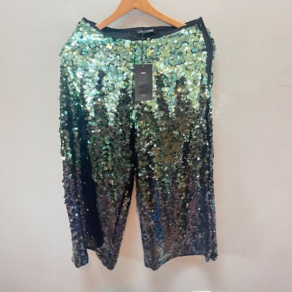 NEW Zara Women's Wide Leg Green Ombre Sequin Pants- Size‎ S - Picture 1 of 8